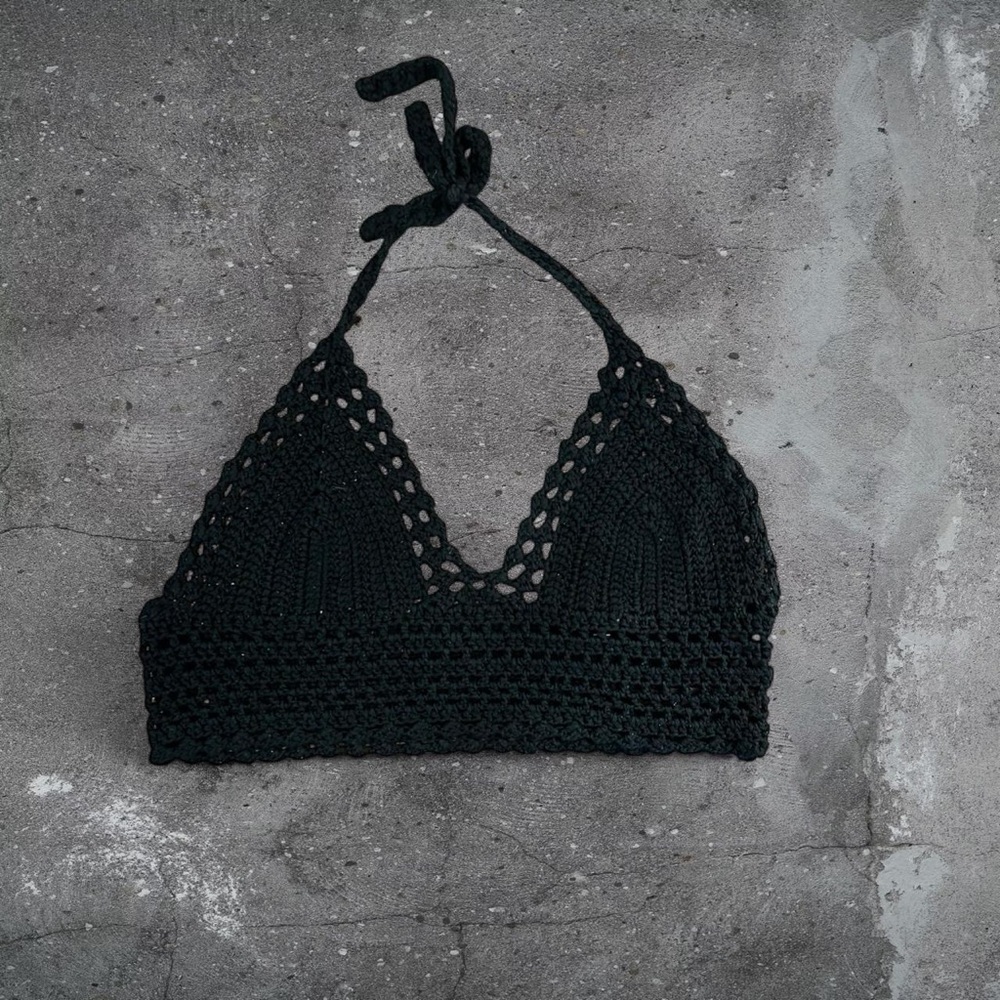 Black crochet halter knit bralette boho coastal festival y2k beach cotton